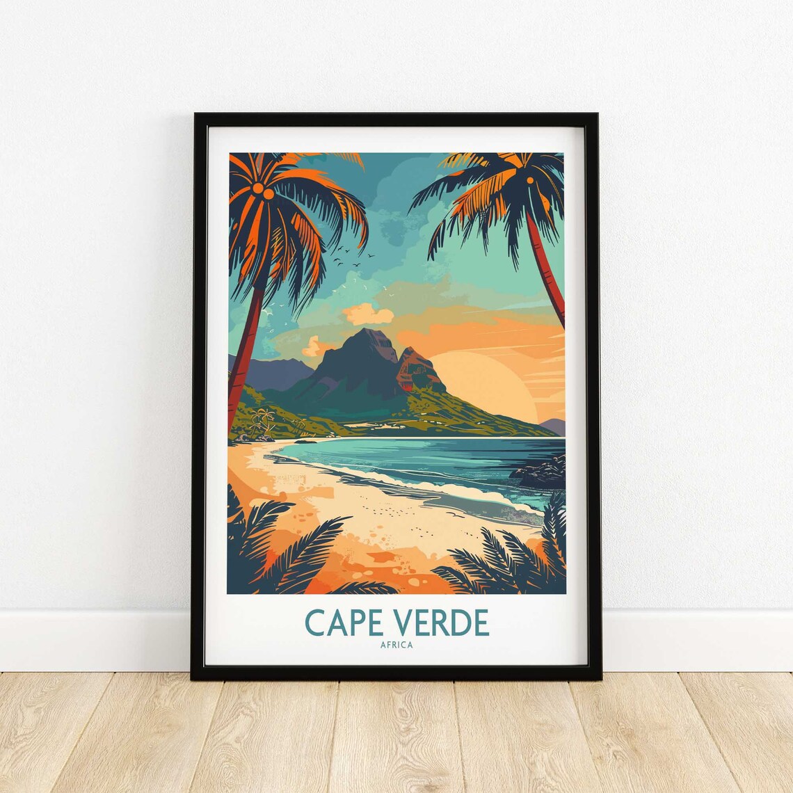 Cape Verde Africa Tropical Palm Beach Sunset Island Art Poster