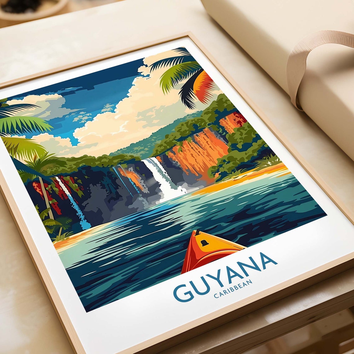 Guyana Caribbean Waterfall River Kayak Jungle Adventure Poster