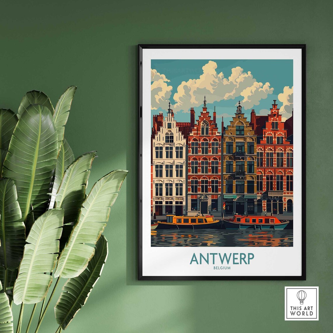 Antwerp Belgium Canal Gabled Guild Houses Boats Old Town Poster - Image 2
