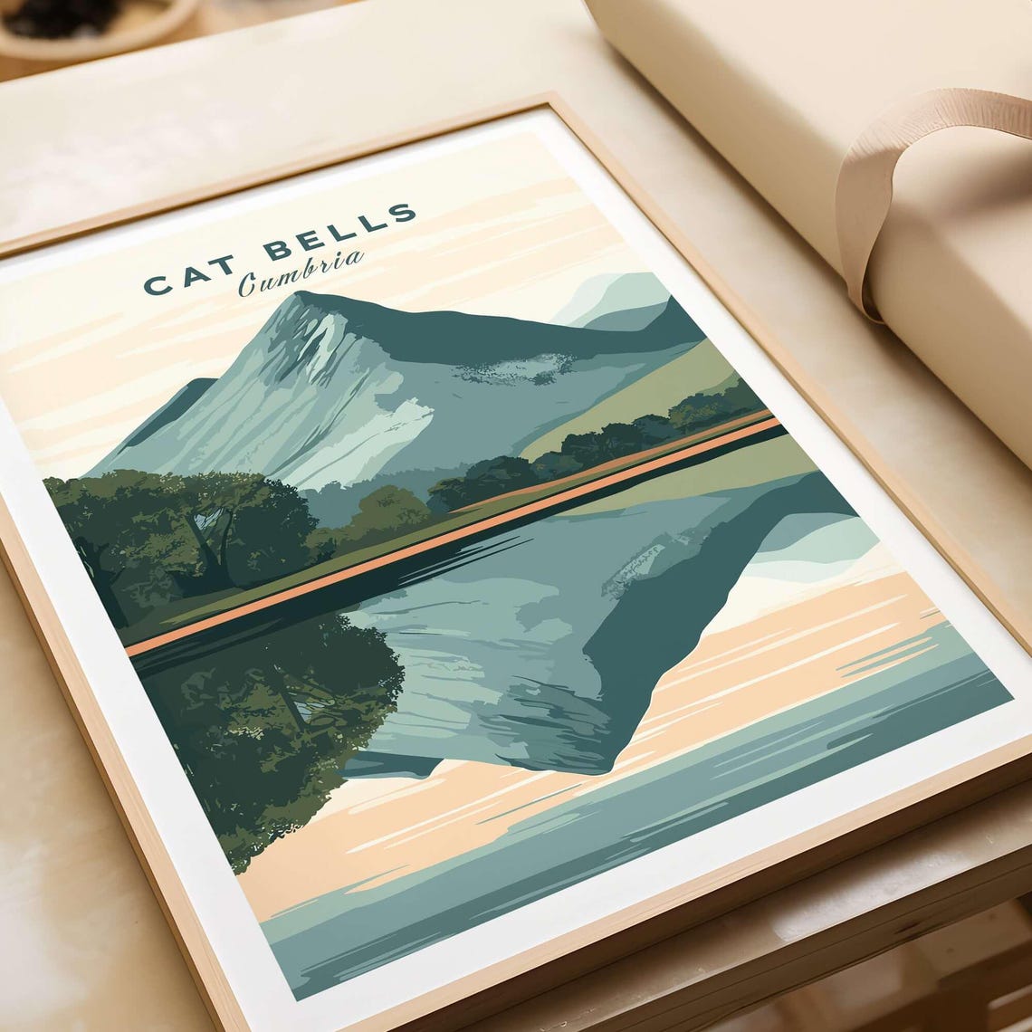 Cat Bells Cumbria Mountain Lake Reflection Minimal Travel Poster - Image 4