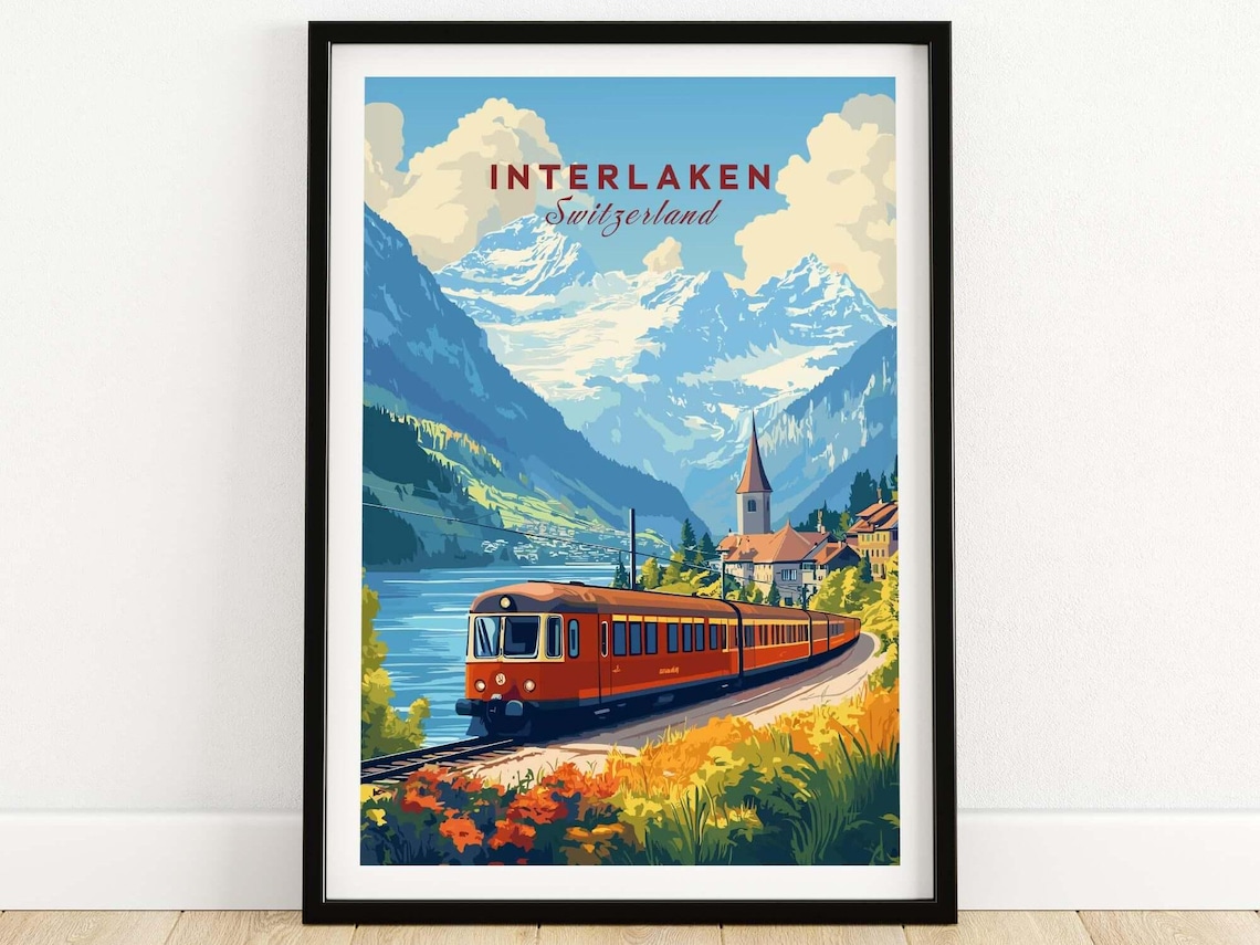 Interlaken Travel Poster, Switzerland Wall Decor