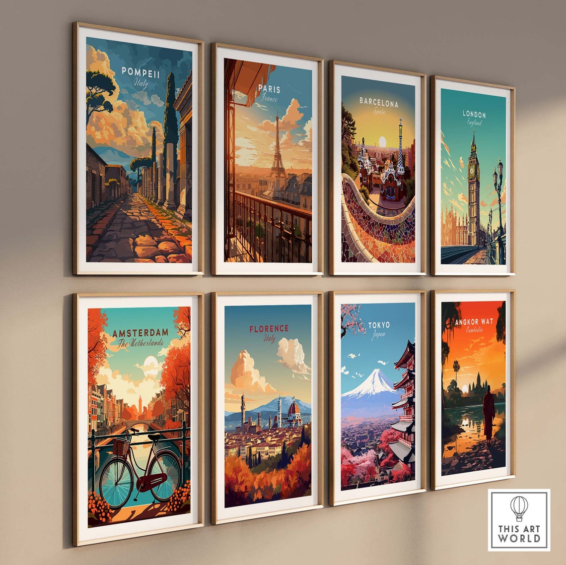 Pompeii Italy Ancient Roman Street Columns Sunset Travel Poster - Image 3