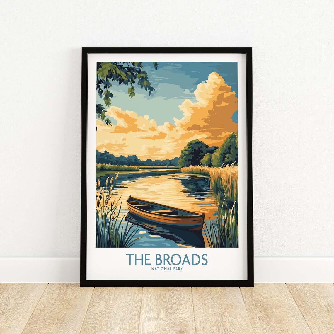 The Broads National Park Sunset Canoe Painted Art Golden Poster