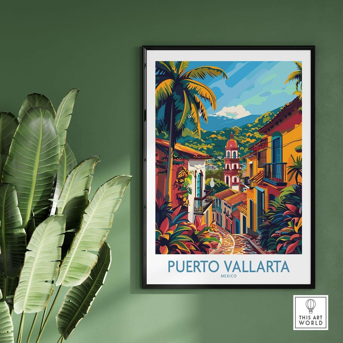 Puerto Vallarta Mexico Hillside Town Tropical Garden Travel Poster - Image 2