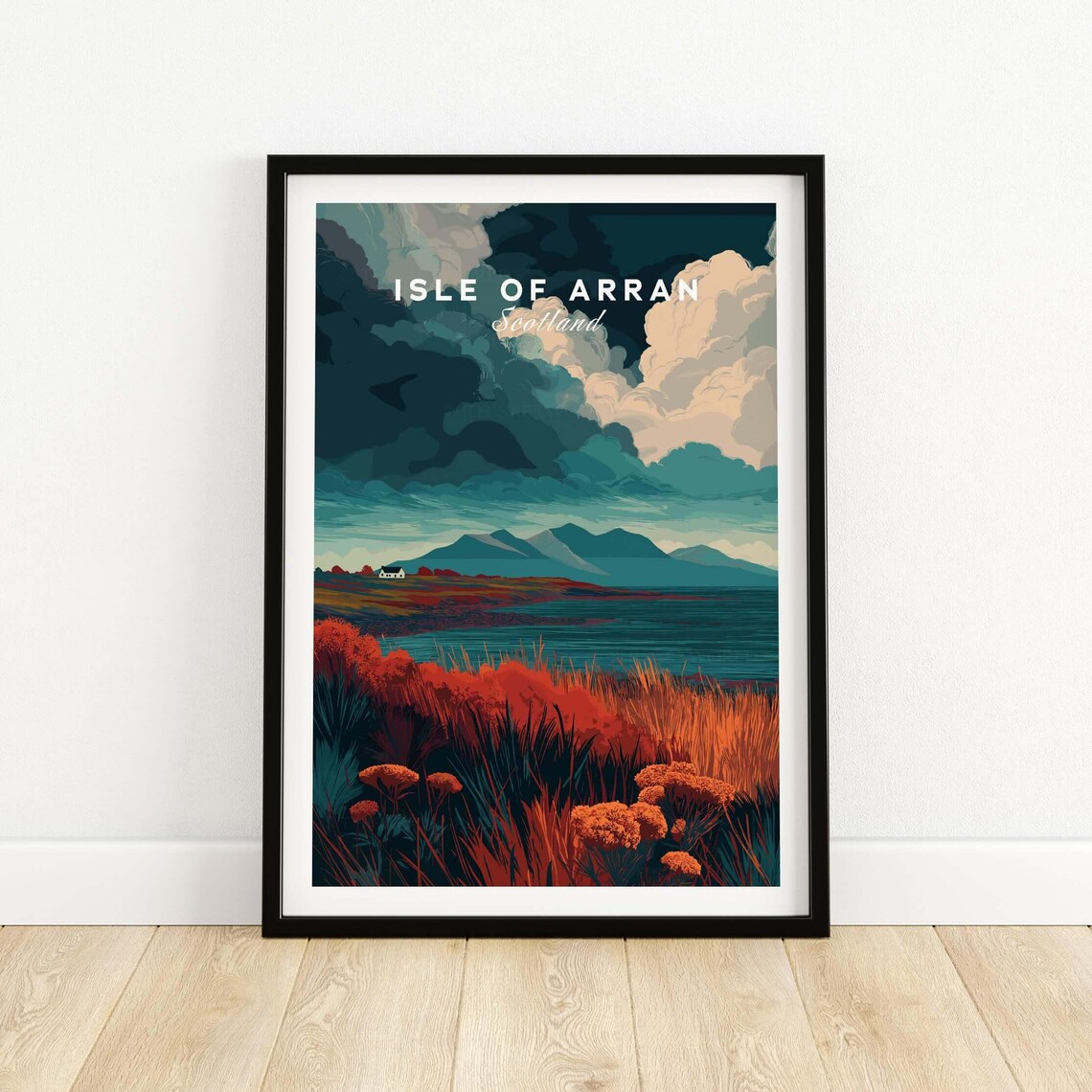 Isle of Arran Scotland Red Flowers Sunset Coast Travel Poster