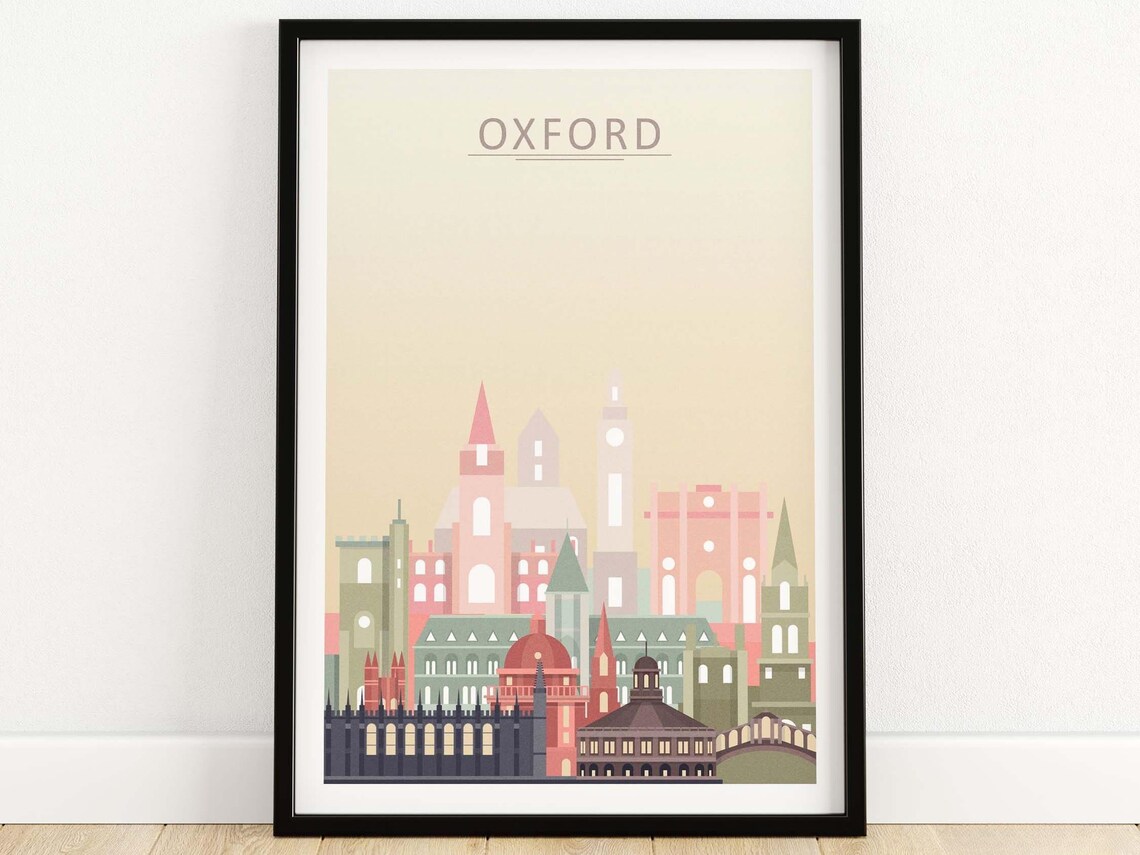 Oxford England Pastel City Skyline University Spires Art Poster