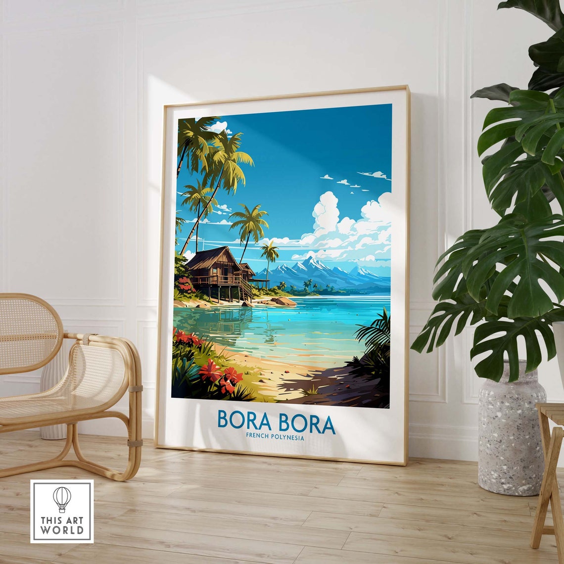Bora Bora French Polynesia Overwater Bungalow Turquoise Lagoon Poster - Image 3