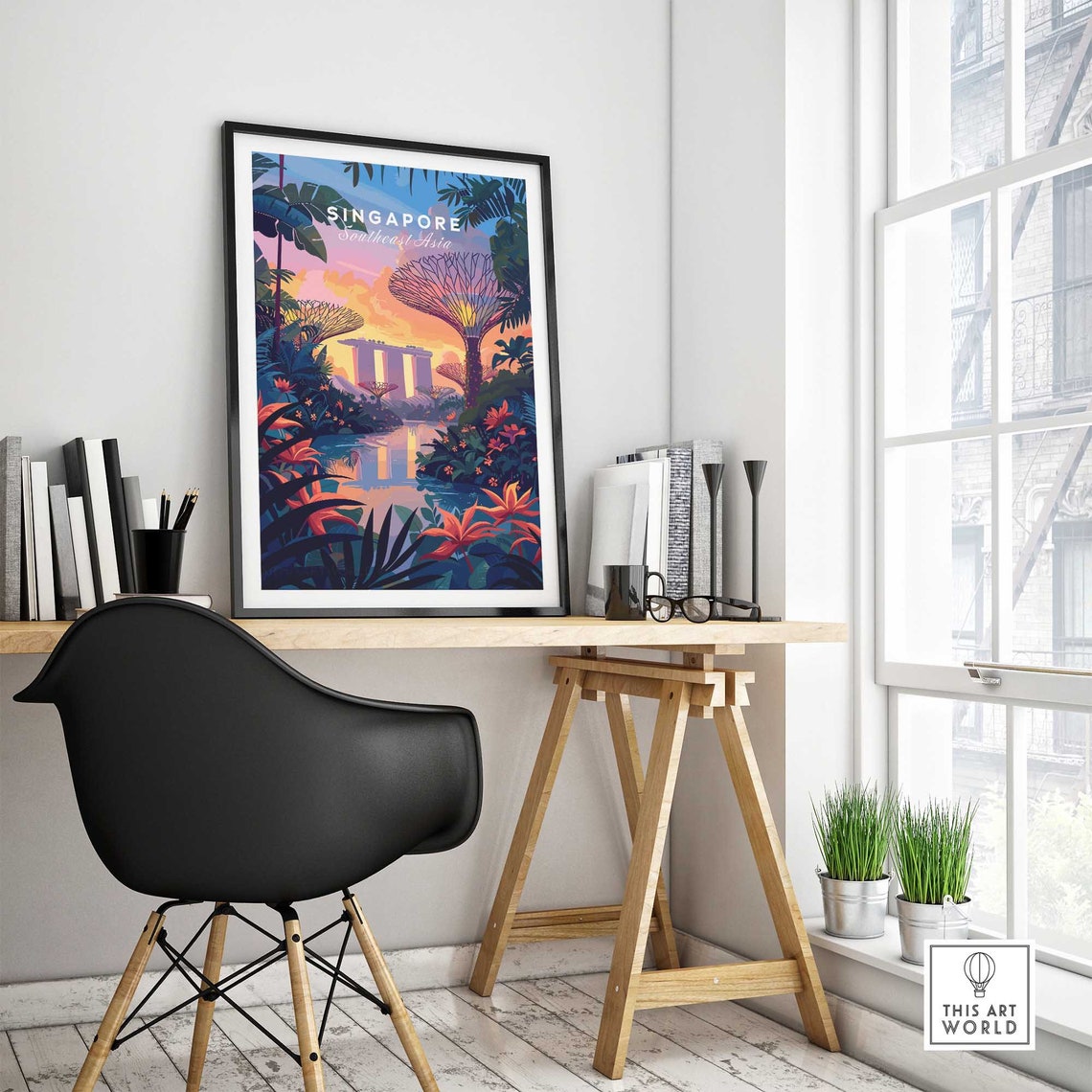 Singapore Gardens by the Bay Supertrees Marina Bay Sunset Poster - Image 3