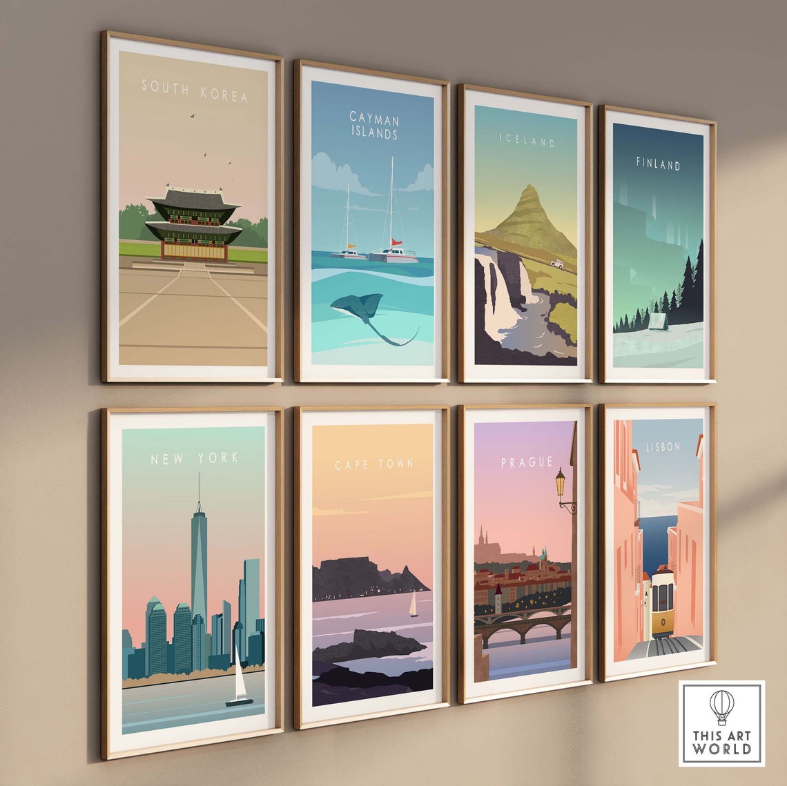 South Korea Traditional Palace Gate Minimal Pink Sky Art Poster - Image 3