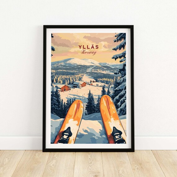 Yllas Norway Ski Resort Sunset First Person Ski View Travel Poster