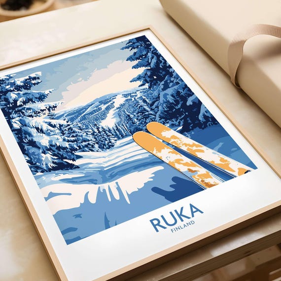 Ruka Ski Art Print, Finland Ski Lodge Decor