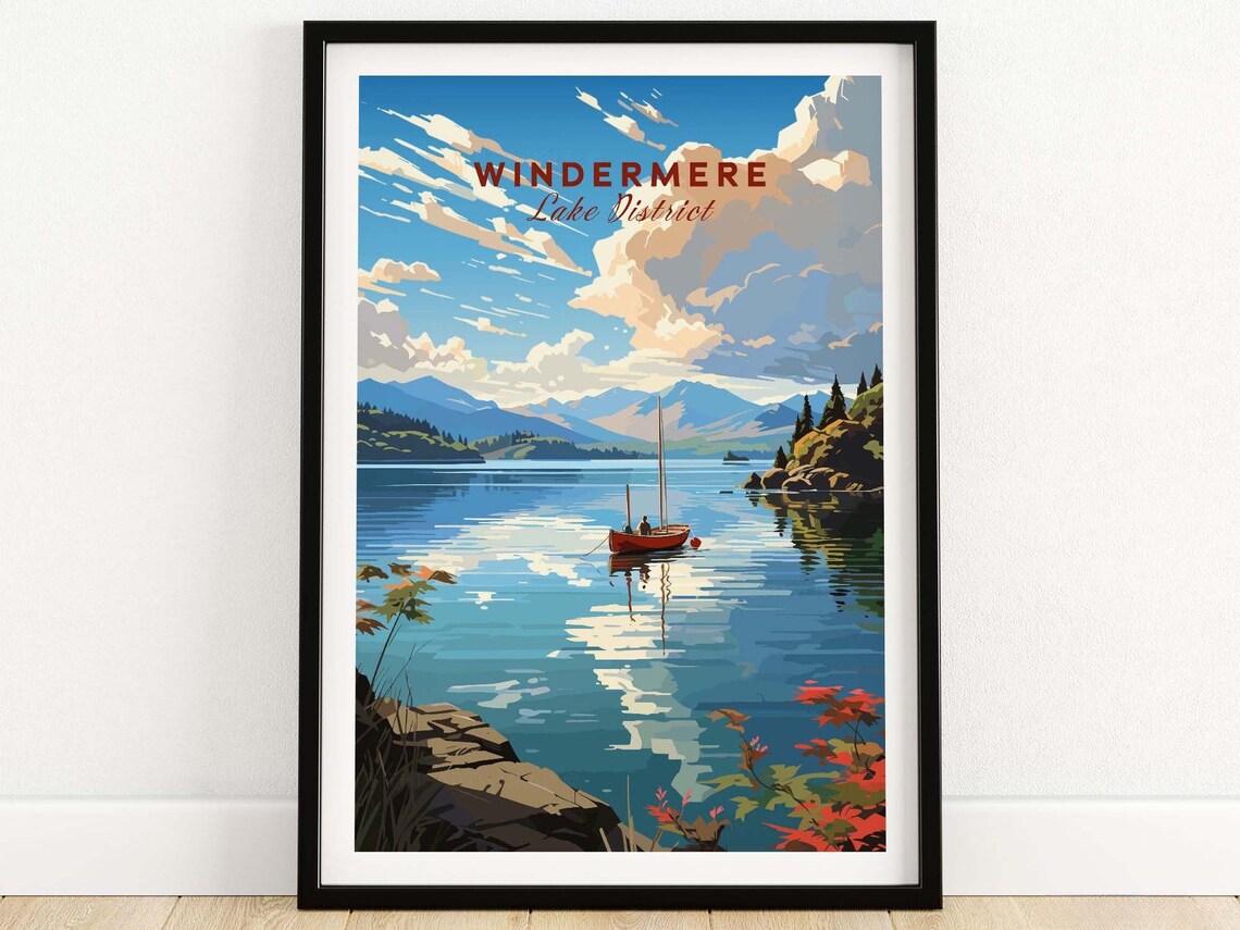 Windermere Lake District Sailboat Mountain Lake View Travel Poster