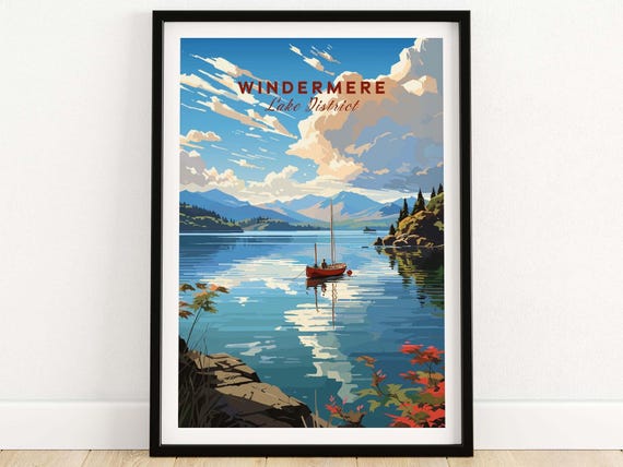 Windermere Print Art Lake District Travel Home Dcor Poster Gift Illustration Artwork