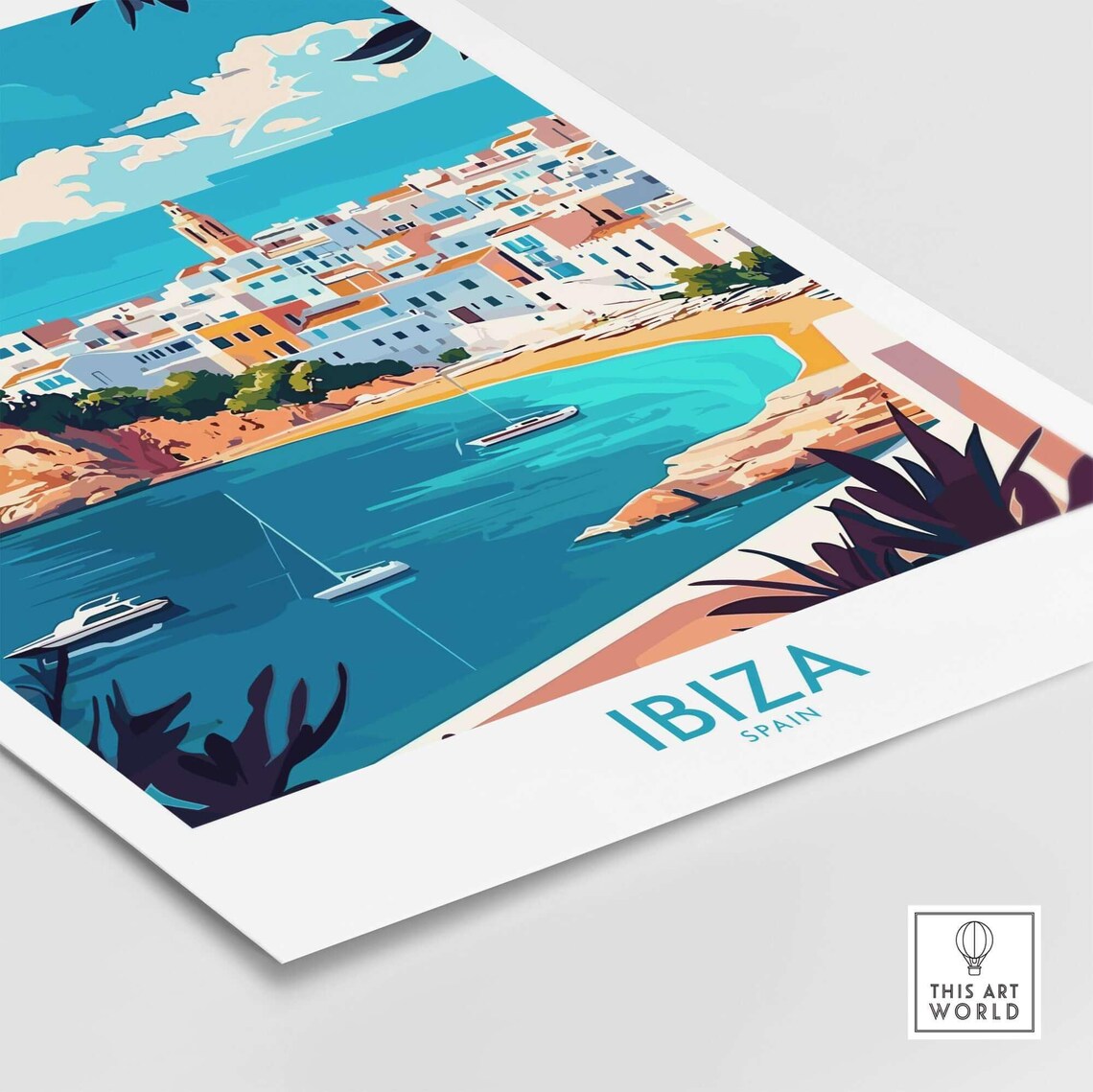 Balearic Ibiza Spain Old Town Turquoise Bay Boats Travel Poster - Image 4