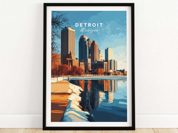 Detroit Print Detroit Art Print Michigan Living Room Wall Decor Artwork Framed Print Or Unframed Poster Detroit Gift Art Lovers Illustration