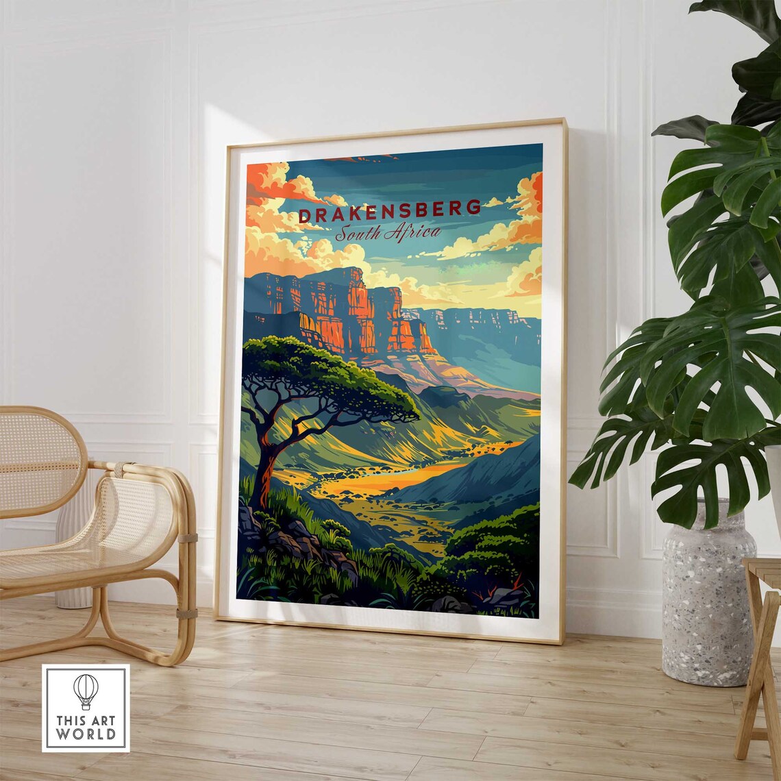 Drakensberg South Africa Acacia Tree Sunset Vintage Travel Poster - Image 3