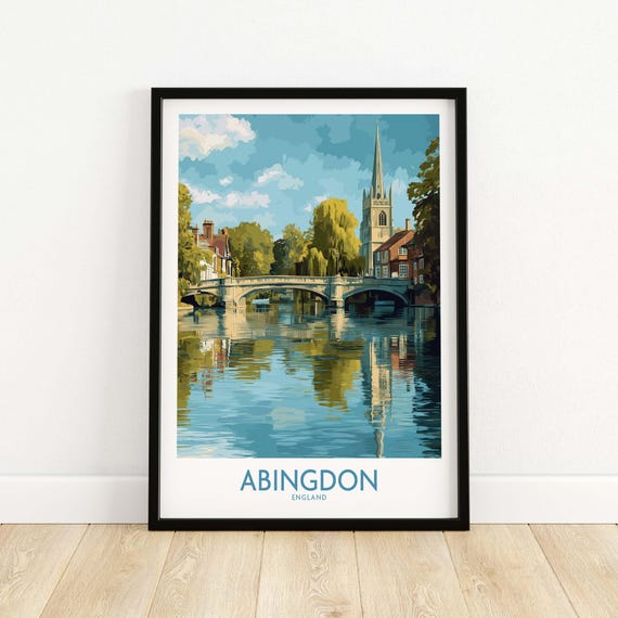 Abingdon Thames Valley Artwork English Village Travel Poster Wall Art Print Gift Lovers Illustration
