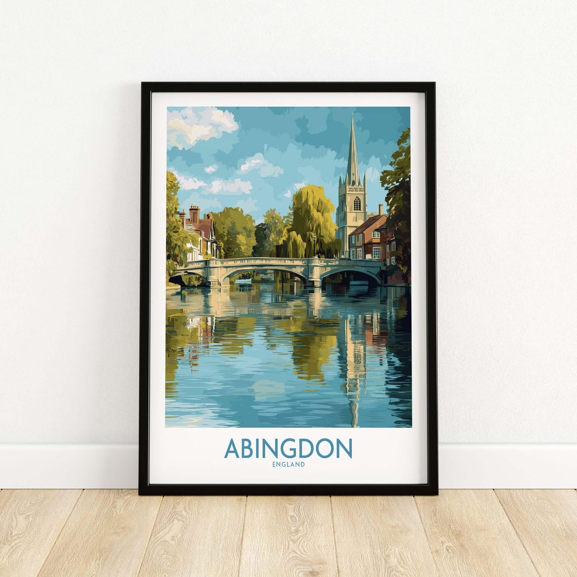 Abingdon Thames Valley Artwork English Village Travel Poster Wall Art Print Gift Lovers Illustration