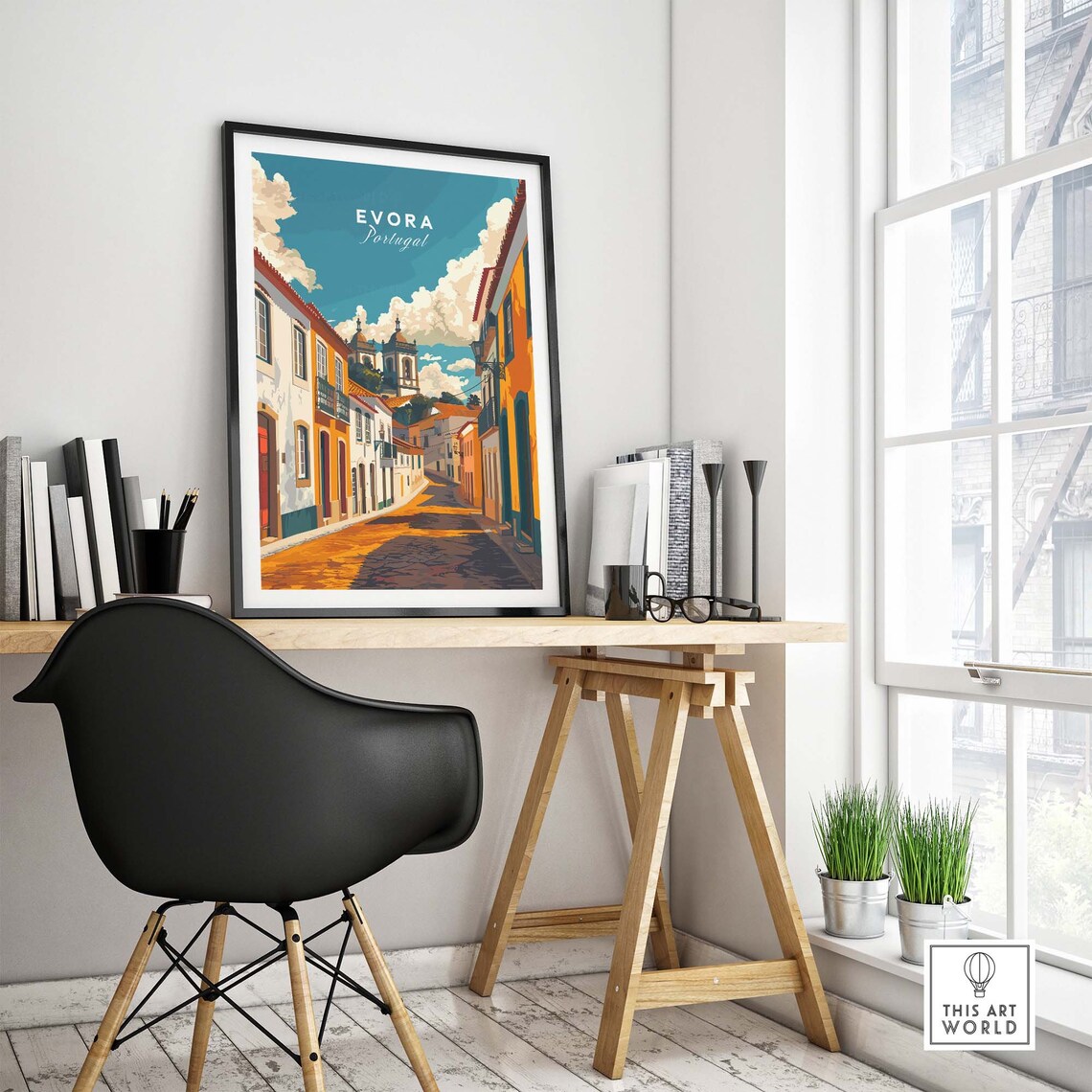 Evora Portugal Historic Old Town Cobblestone Street Travel Poster - Image 4