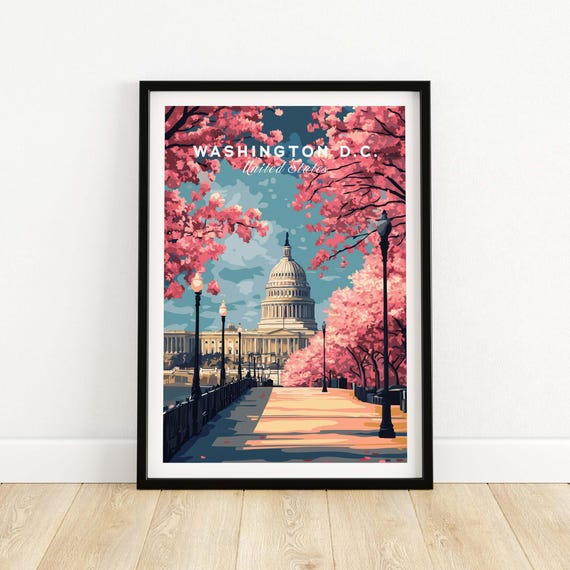 Washington Dc Cherry Blossom Capitol Print Springtime Us Landmark Poster Nature Historic Wall Art