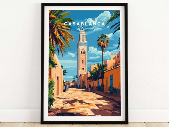 Casablanca Art Lover Print Morocco Travel Wall Hanging Home Decor Gift Framed Poster Birthday Present Idea