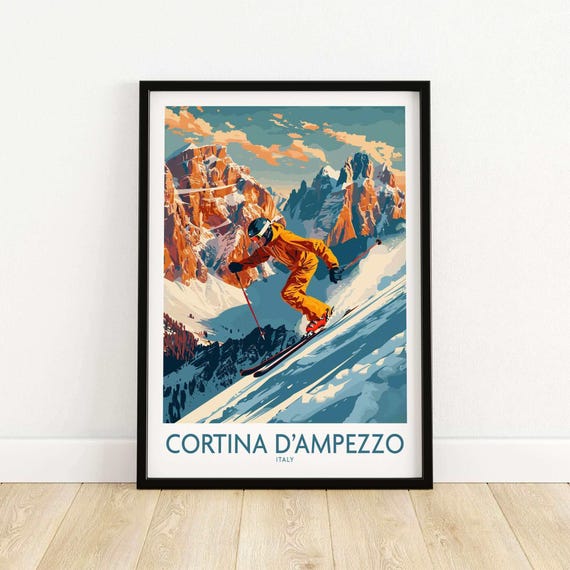 Cortina Dampezzo Wall Art Print Italy Poster Ski Resort Winter Sports Artwork Home Decor Skiing Gift For Skier