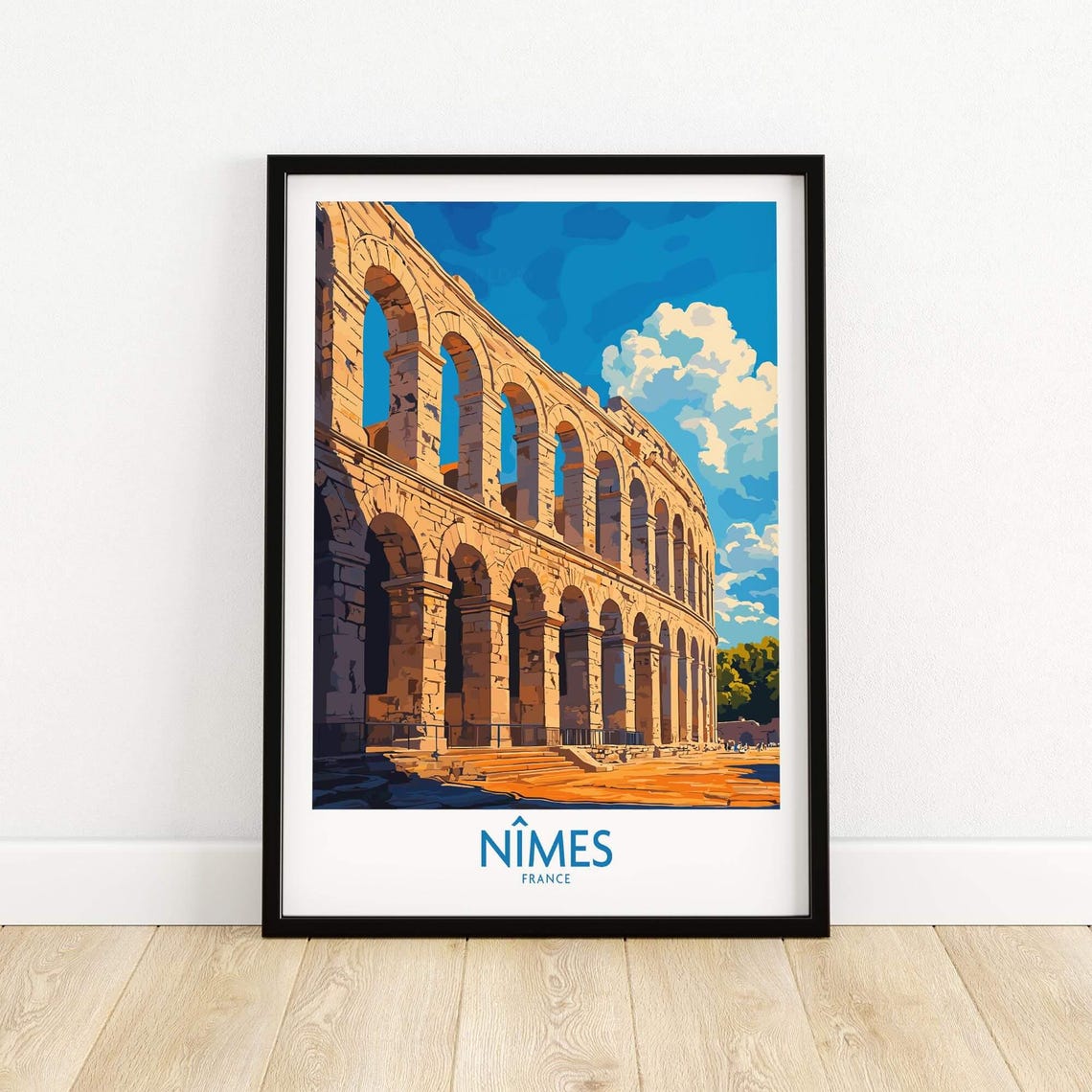 Nimes Wall Art Print Travel Poster Decor Lovers Gift France Illustration