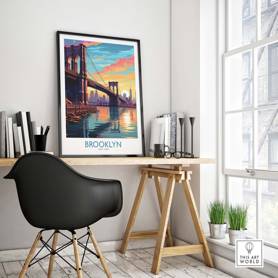 Brooklyn Bridge New York Golden Sunset Skyline Travel Poster - Image 4