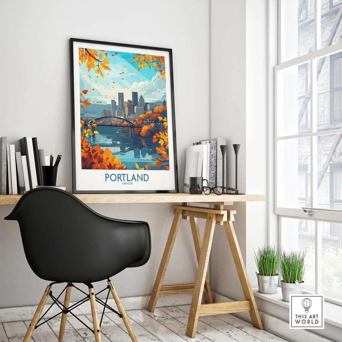 Portland Oregon Autumn Bridge Downtown Skyline Travel Poster - Image 4
