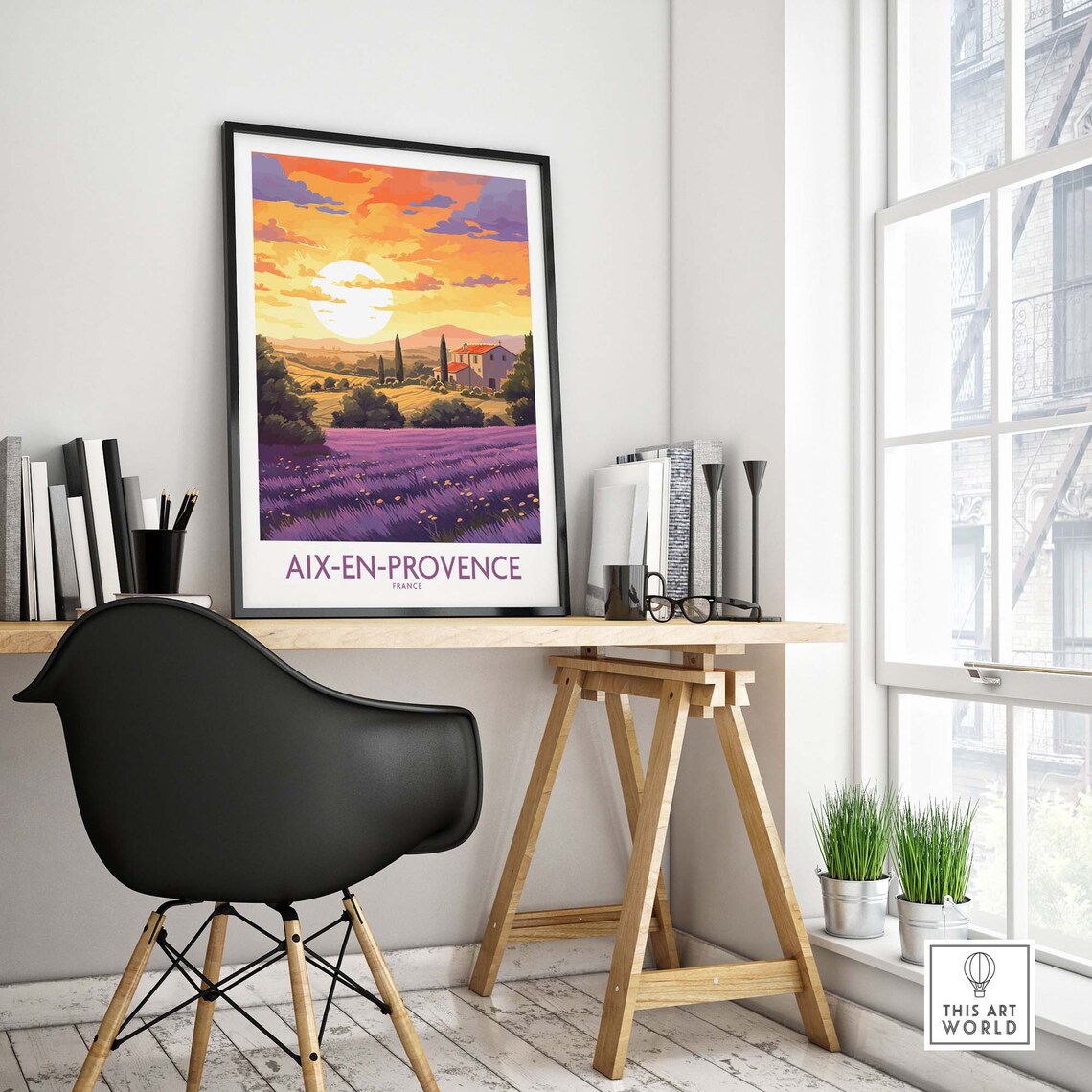 Aix en Provence France Lavender Field Golden Sunset Travel Poster - Image 4