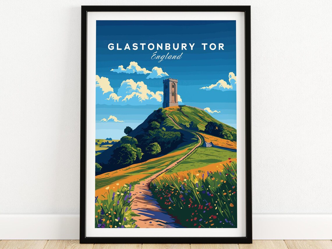 Glastonbury Tor Travel Poster, England Art Print