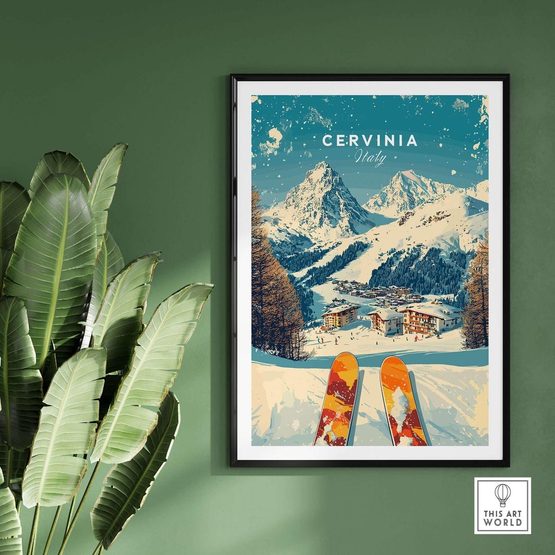 Cervinia Ski Print, Italy Winter Sports Gift - Image 2