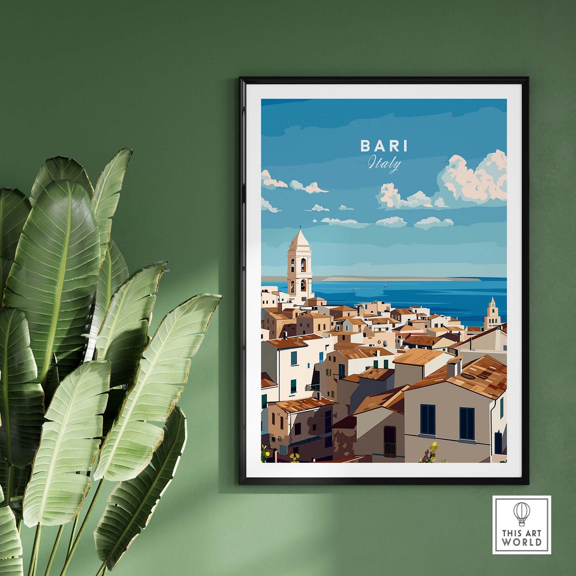 Bari Italy Old Town Rooftops Bell Towers Overlooking Sea Poster - Image 2