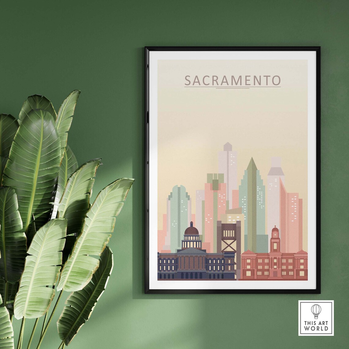 Sacramento California Skyline Minimal Cityscape Vintage Travel Poster - Image 2