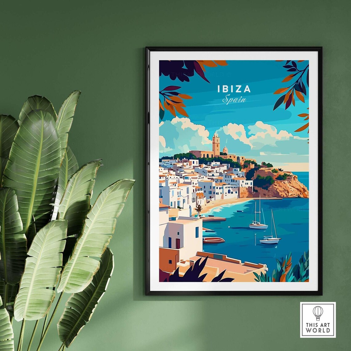Ibiza Spain Coastal Old Town Castle Sailboats Beach Travel Poster - Image 2