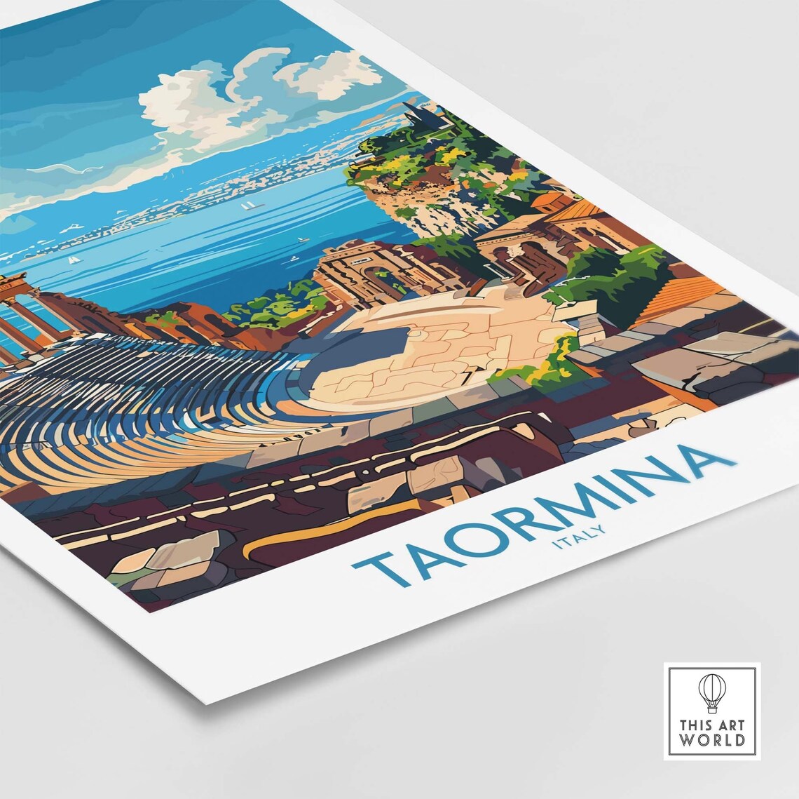 Taormina Travel Poster Vintage Italian Wall Art Print Sicily Italy Taormina Artwork Poster Gift Taormina Illustration Art Lover Print - Image 4