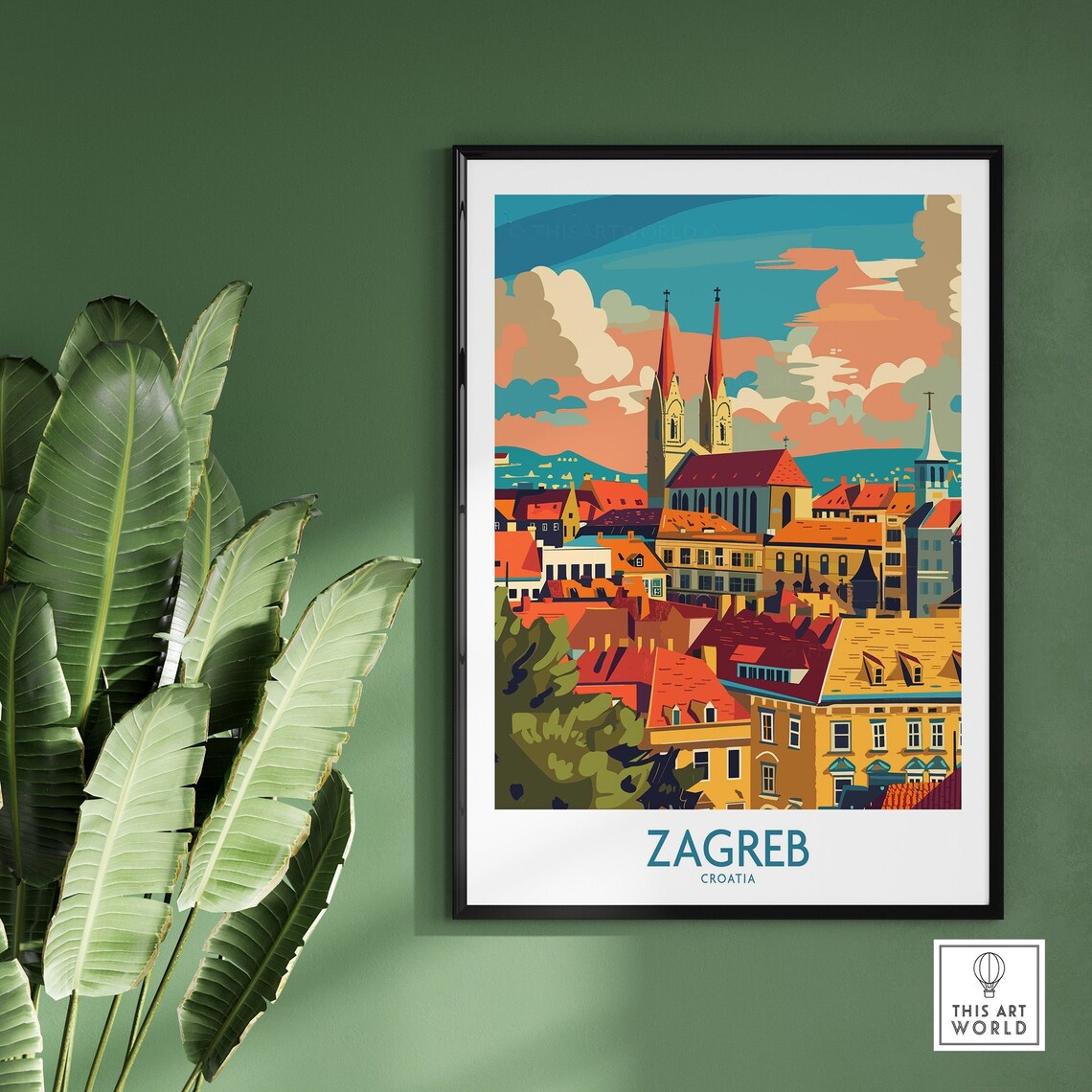 Zagreb Croatia Cathedral Twin Spires Old Town Skyline Poster - Image 2