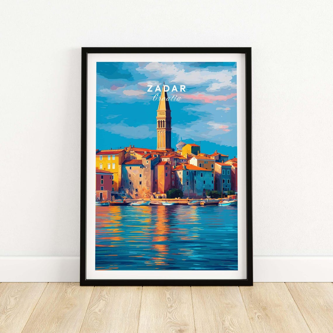 Zadar Croatia Waterfront Old Town Bell Tower Sunset Travel Poster