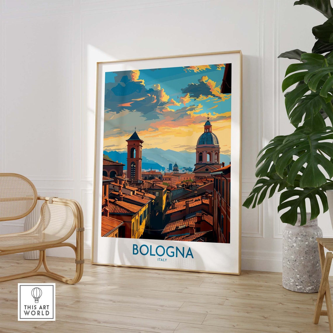 Vintage Bologna Sunset Over Medieval Rooftops And Towers Poster - Image 2