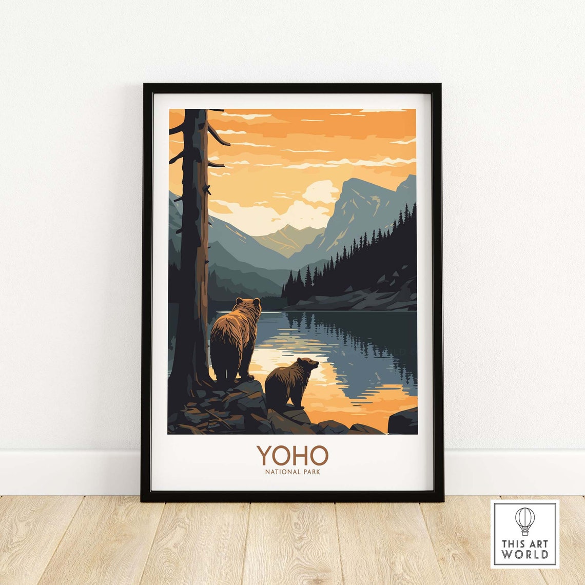Yoho National Park Bears by Alpine Lake Sunset Travel Poster