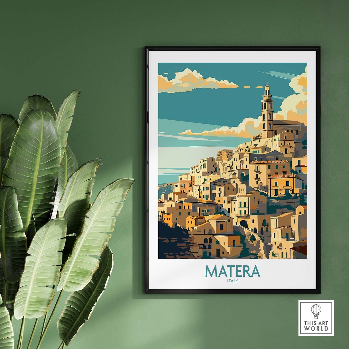 Matera Italy Sunlit Rooftops Bell Tower Warm Golden Light Poster - Image 2