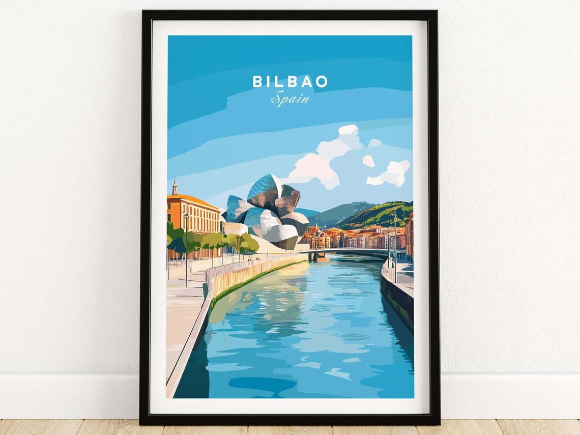 Bilbao Spain Guggenheim Museum Riverside Promenade Travel Poster