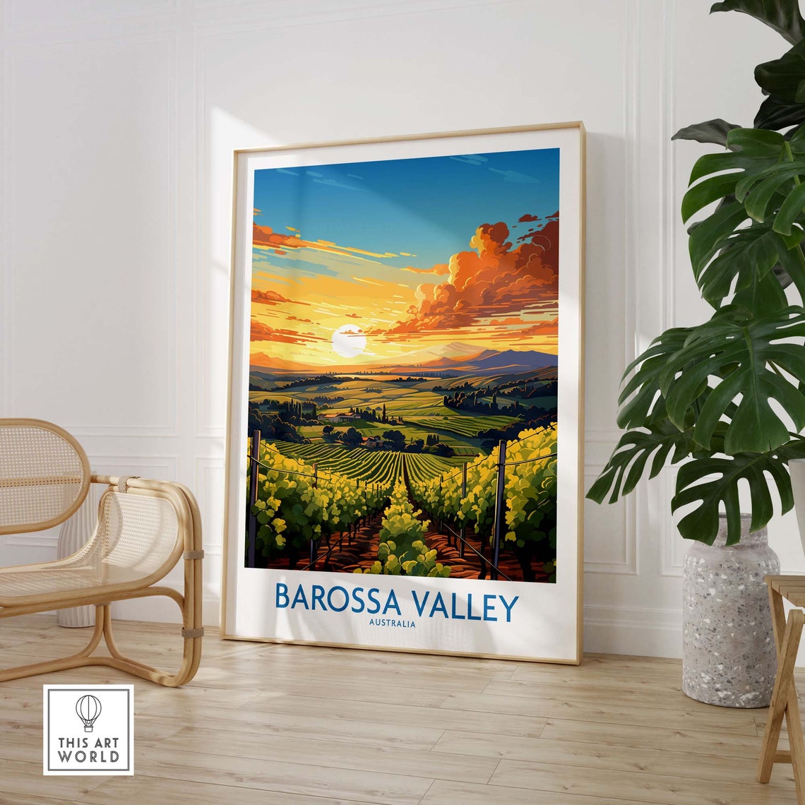 Barossa Valley Australia Vineyard Rows Sunset Golden Travel Poster - Image 3
