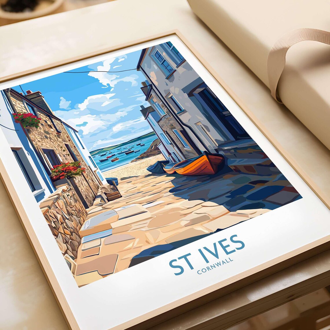 St Ives Cornwall Alleyway Down to Beach Harbour View Travel Poster