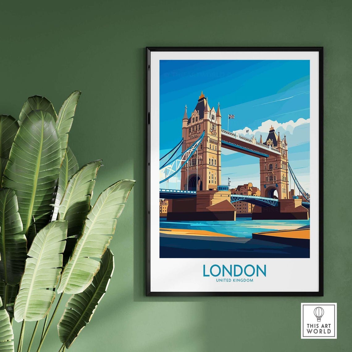 London UK Tower Bridge Thames River Bright Sky Travel Poster - Image 2