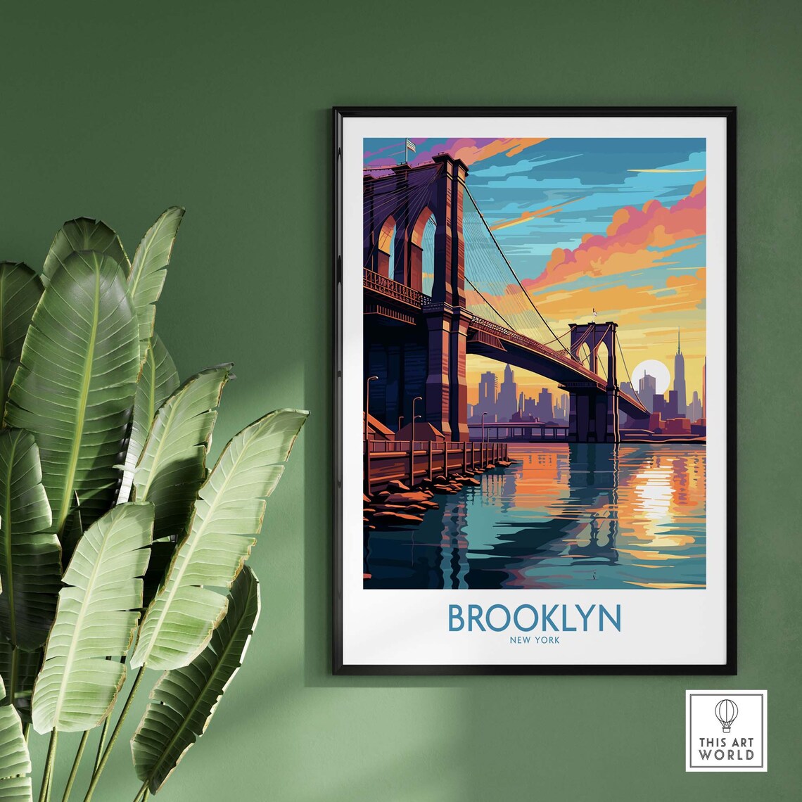 Brooklyn Bridge New York Golden Sunset Skyline Travel Poster - Image 2