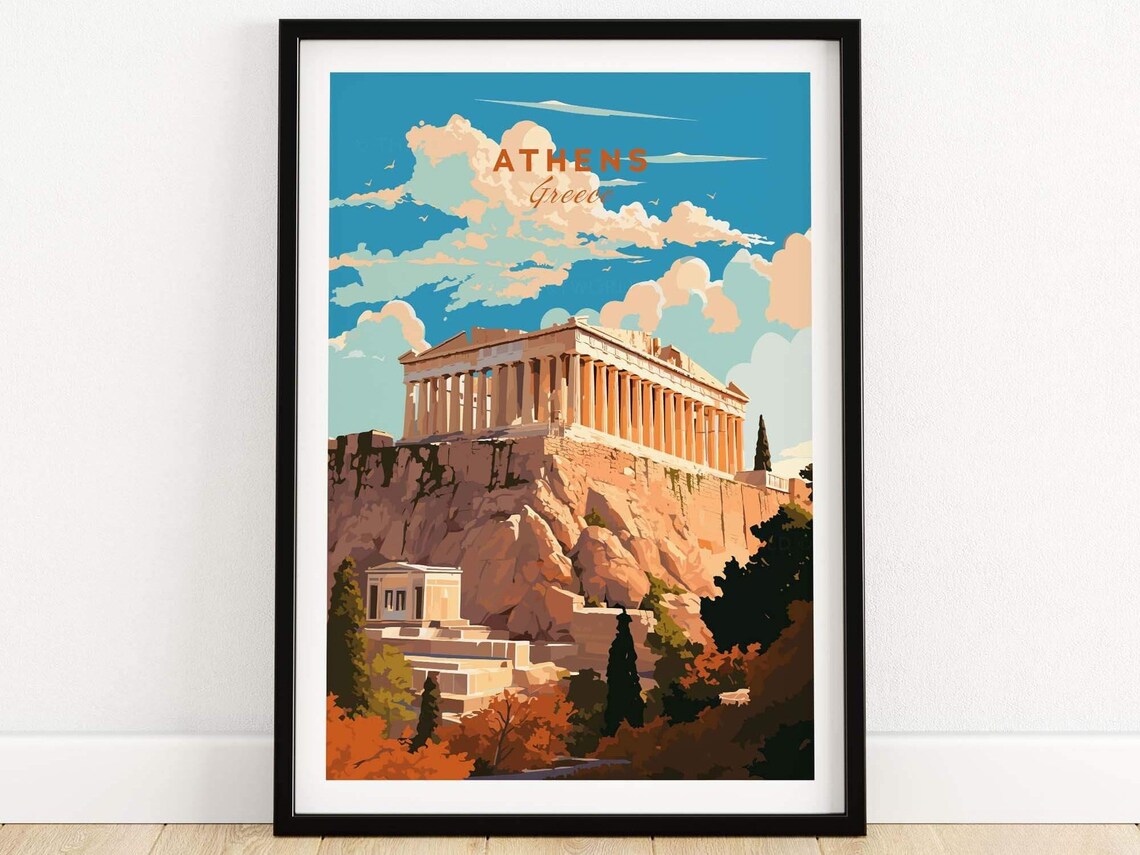 Athens Greece Travel Poster, Vintage City Art Print