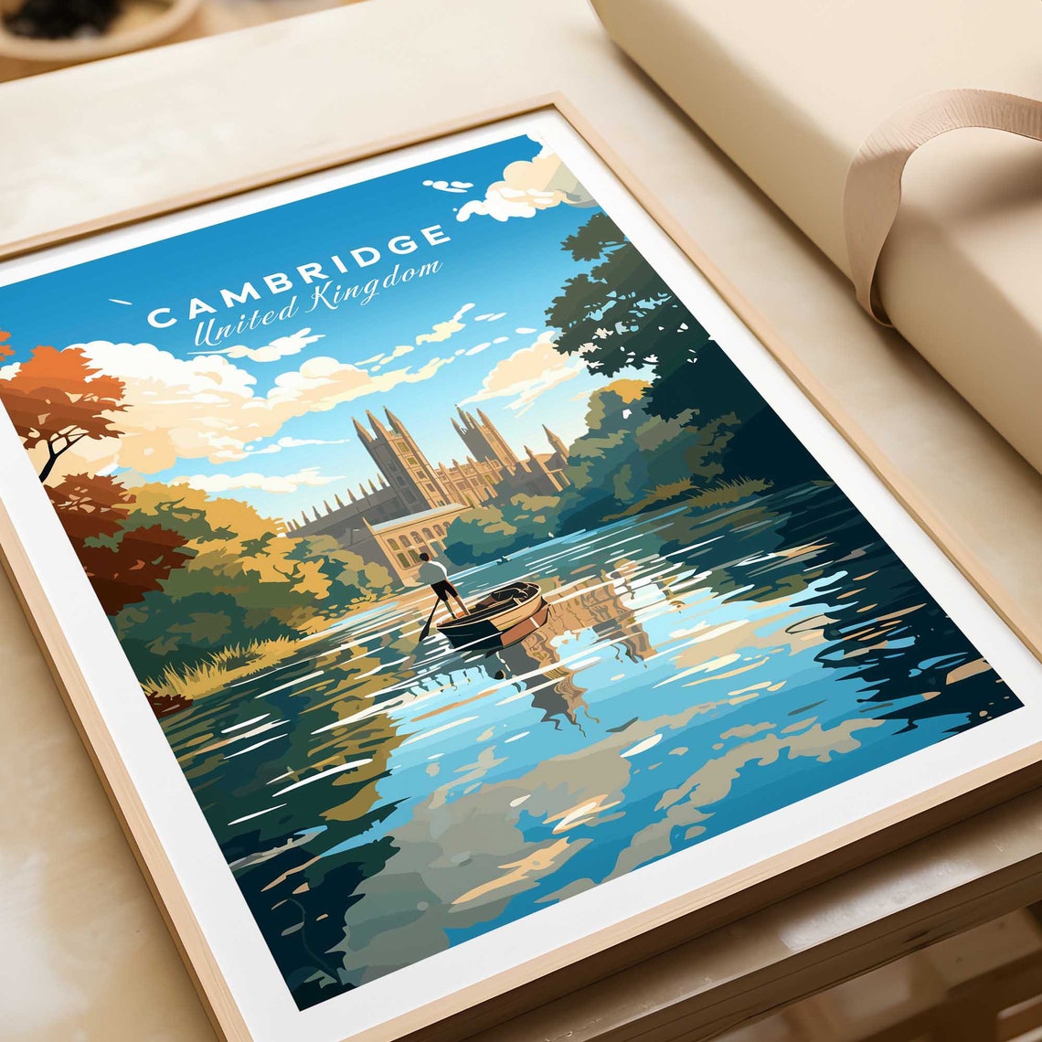 Cambridge United Kingdom Punting River Cam Chapel Reflections Poster