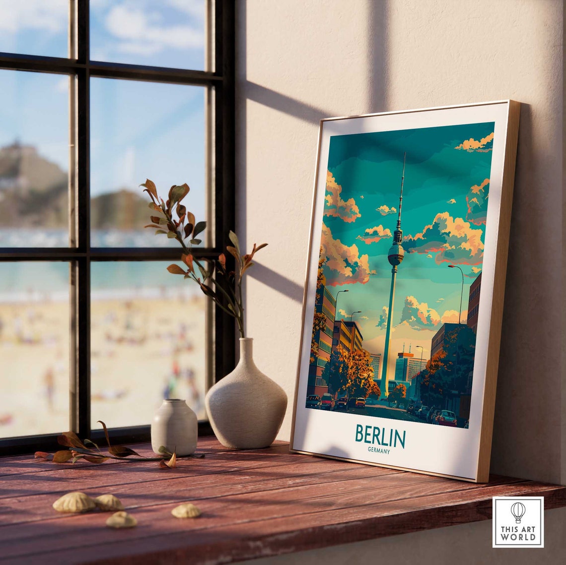 Berlin Germany TV Tower Sunset Cityscape Vintage Travel Art Poster - Image 3
