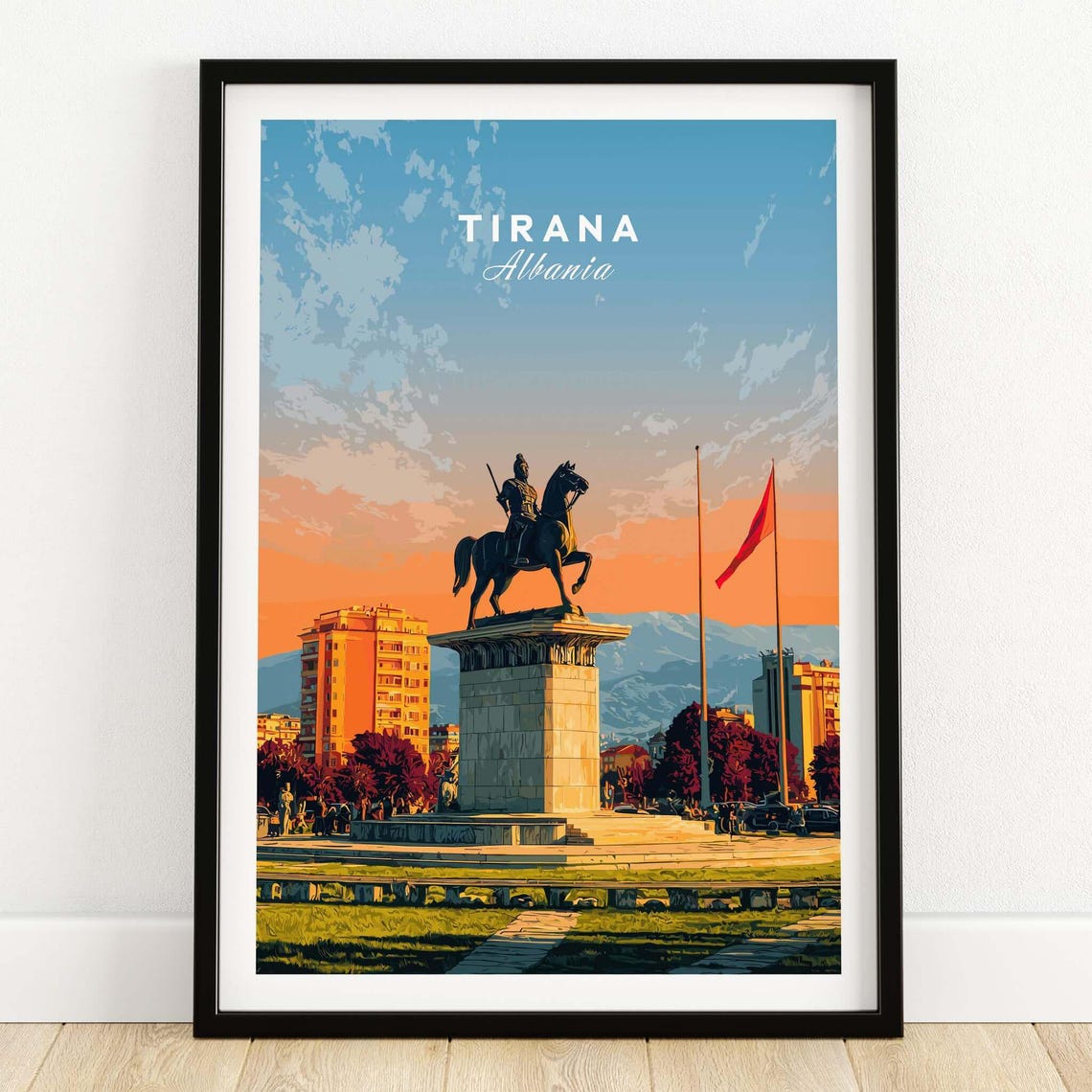 Tirana Albania Skanderbeg Equestrian Monument Sunset Art Poster
